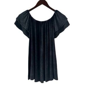 Mustard Seed Black Short Flutter Sleeve Top Size Small
